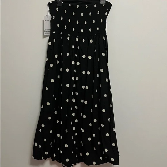 585. TULIP CREATIONS strapless polka dot balloon midi dress Sz L NWT - Picture 8 of 10